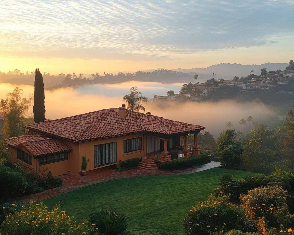 foggy home in hills southern california