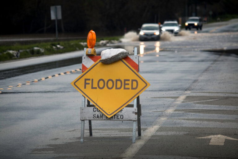 Flood warning road sign