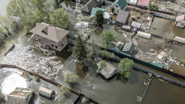 Drone footage of a massive city flood